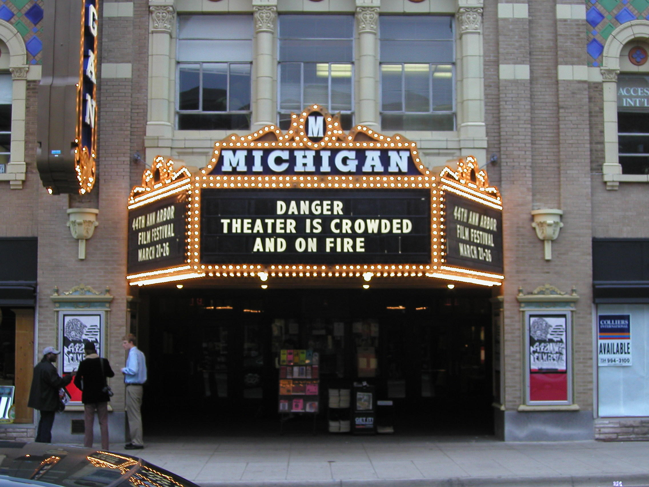 Michigan Theater marquee danger on fire