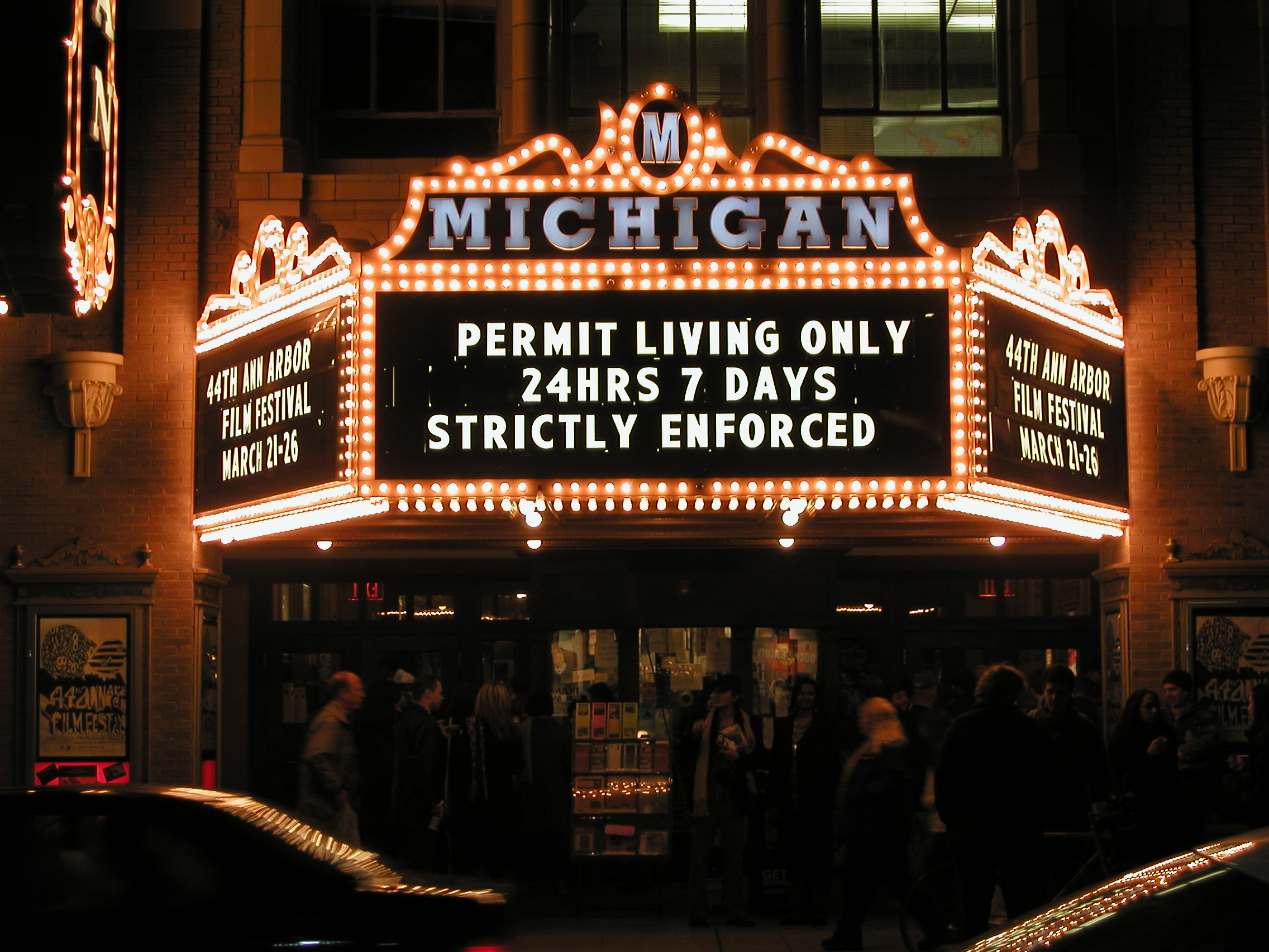 Michigan Theater marquee permit living only