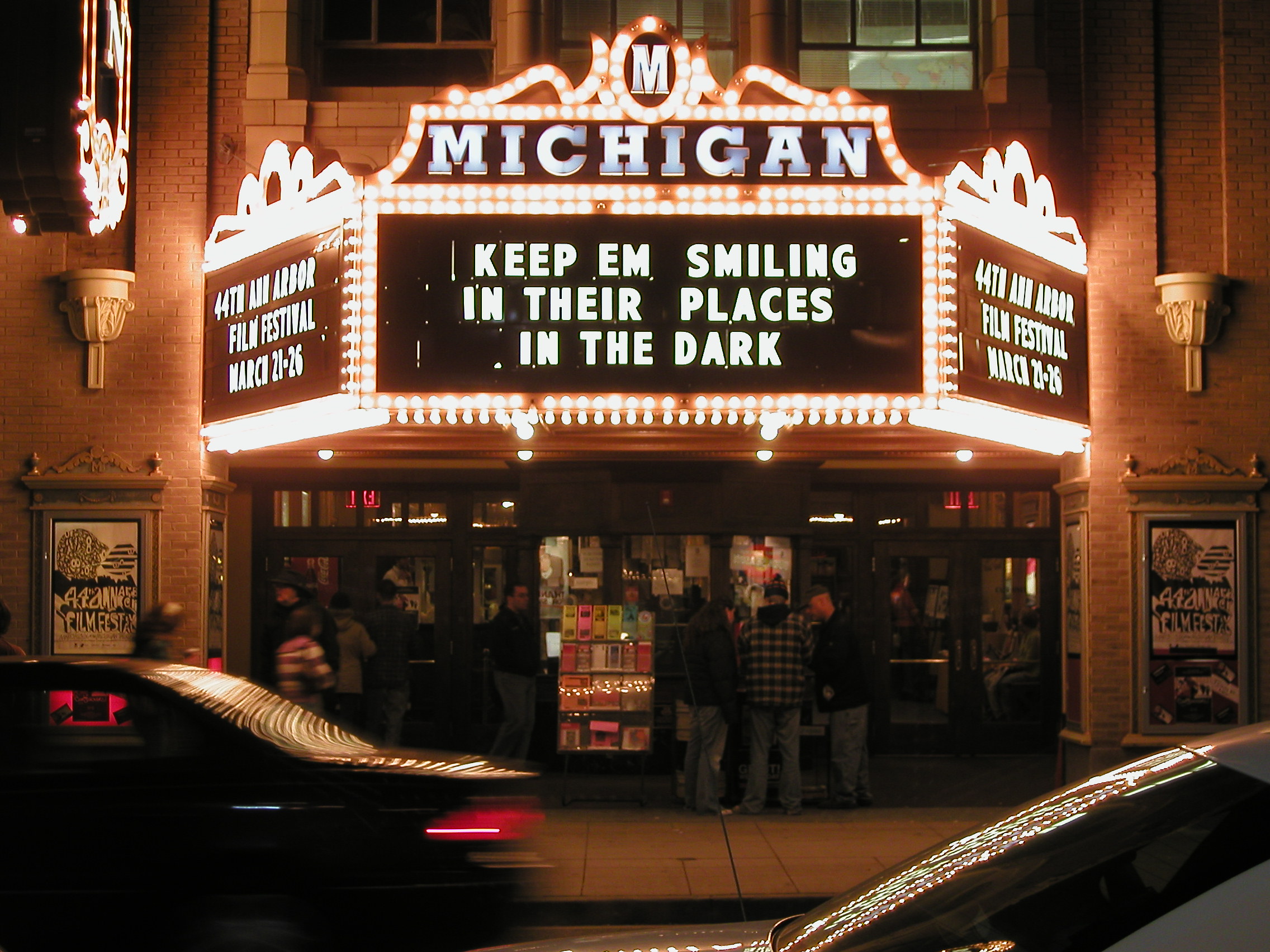 Michigan Theater marquee WWII ad council slogan